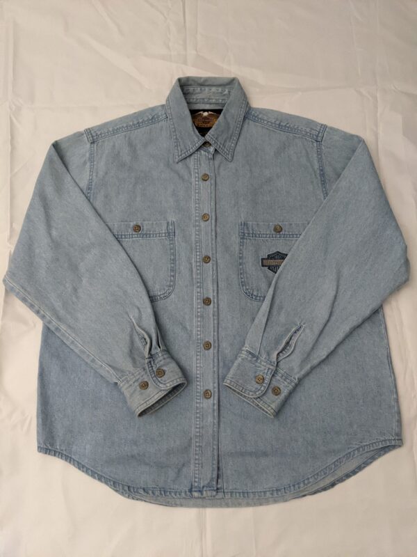 Vintage 90s Harley-Davidson Denim Button Up Shirt - Men's Large