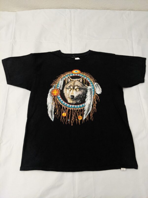 Vintage 90s 3D Emblem Black Wolf Dreamcatcher - Men's M